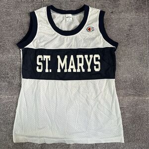 Women's Vintage 70's Lady Champion St. Marys White PE Basketball Jersey Sz 12